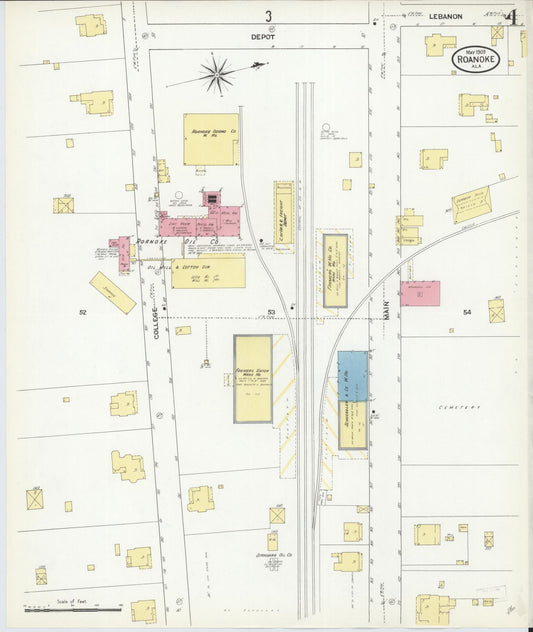 Sanborn Fire Insurance Map from Roanoke, Randolph County, Alabama (1909), Sheet #0004 - Historic Sanborn Fire Insurance Map Print, vintage old map wall art, antique decor, genealogy gift, Alabama Alabama map