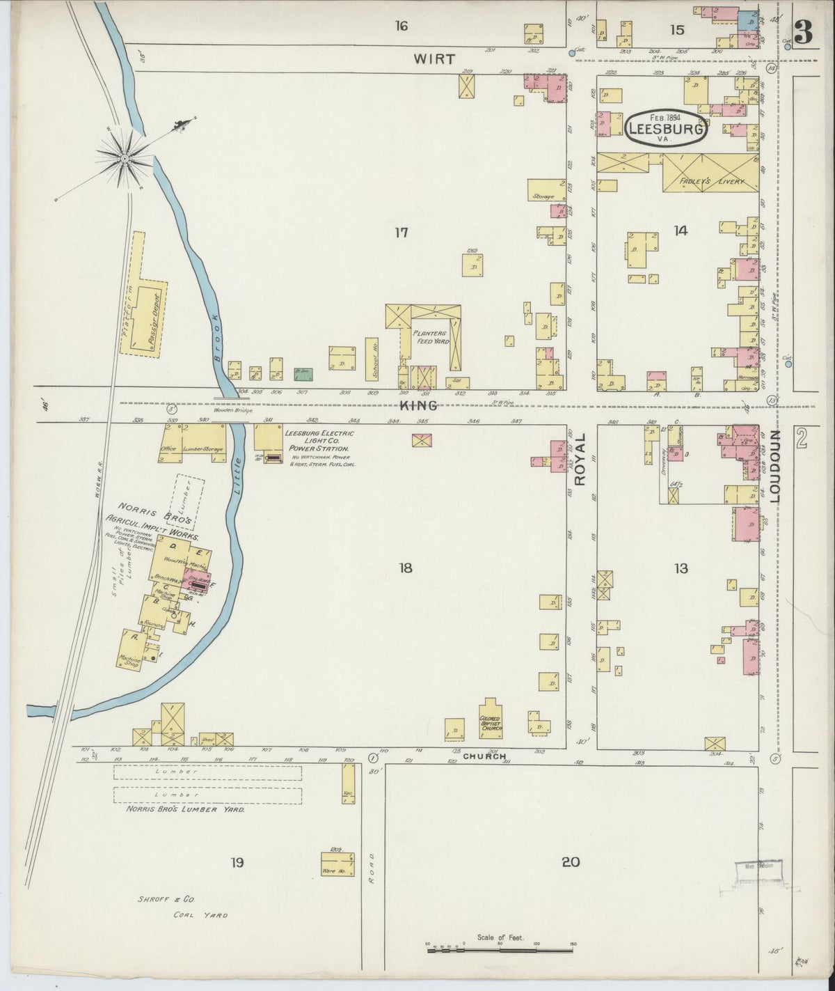 Sanborn Fire Insurance Map from Leesburg, Loudoun County, Virginia (1894), Sheet #0003 - Complete Map Set gallery image, historic Sanborn map, vintage wall art, Virginia Virginia