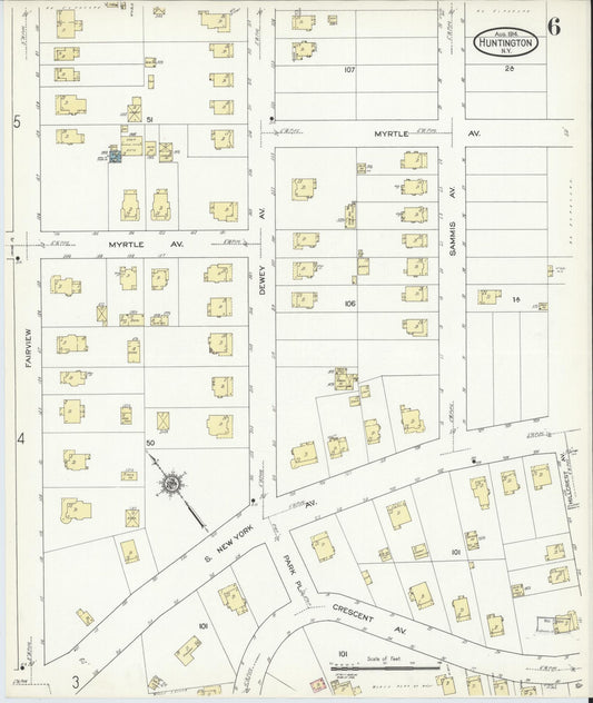 Sanborn Fire Insurance Map from Huntington, Suffolk County, New York (1914), Sheet #0006 - Historic Sanborn Fire Insurance Map Print, vintage old map wall art, antique decor, genealogy gift, New York New York map