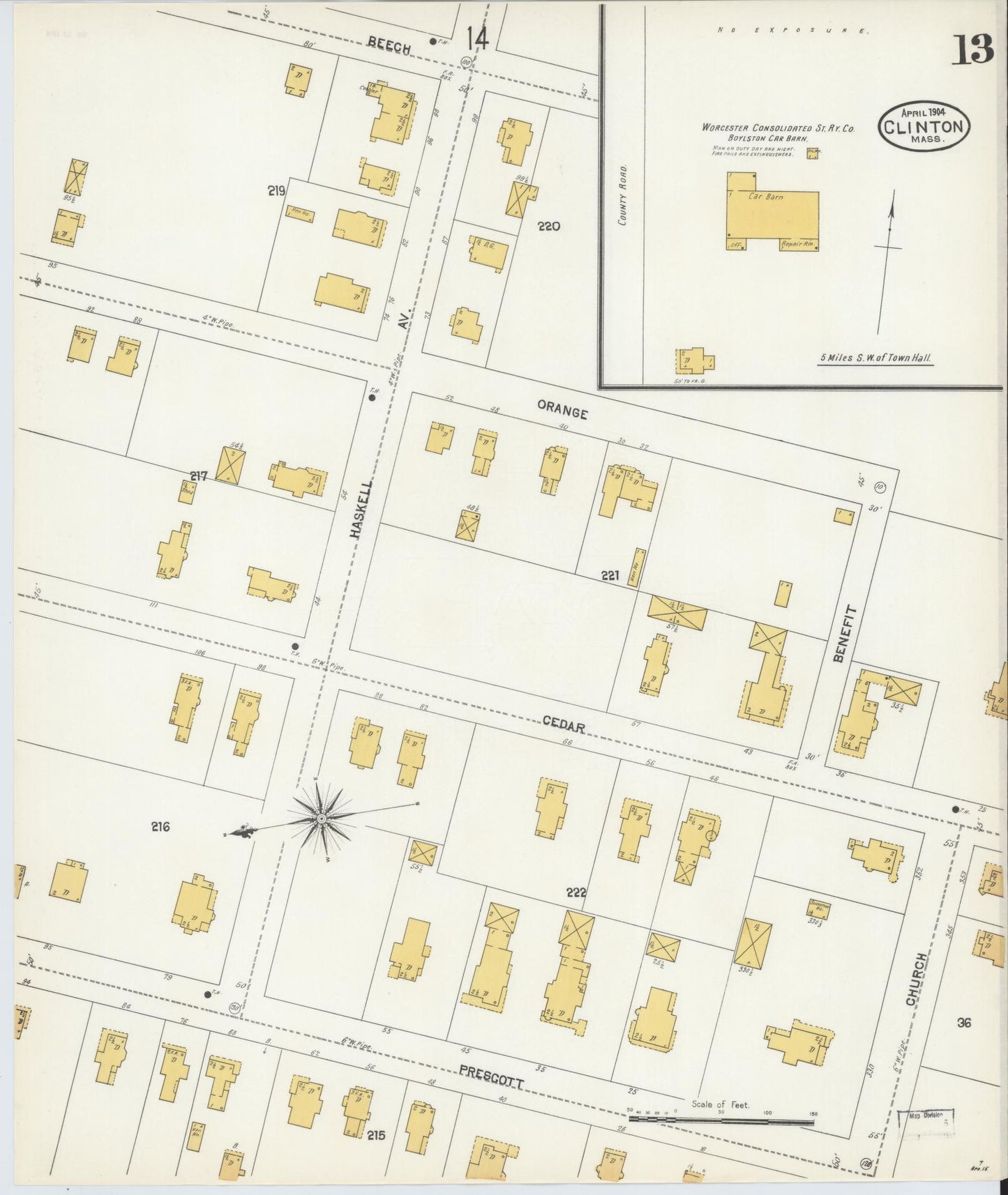 Sanborn Fire Insurance Map from Clinton, Worcester County, Massachusetts (1904), Sheet #0013 - Complete Map Set gallery image, historic Sanborn map, vintage wall art, Massachusetts Massachusetts