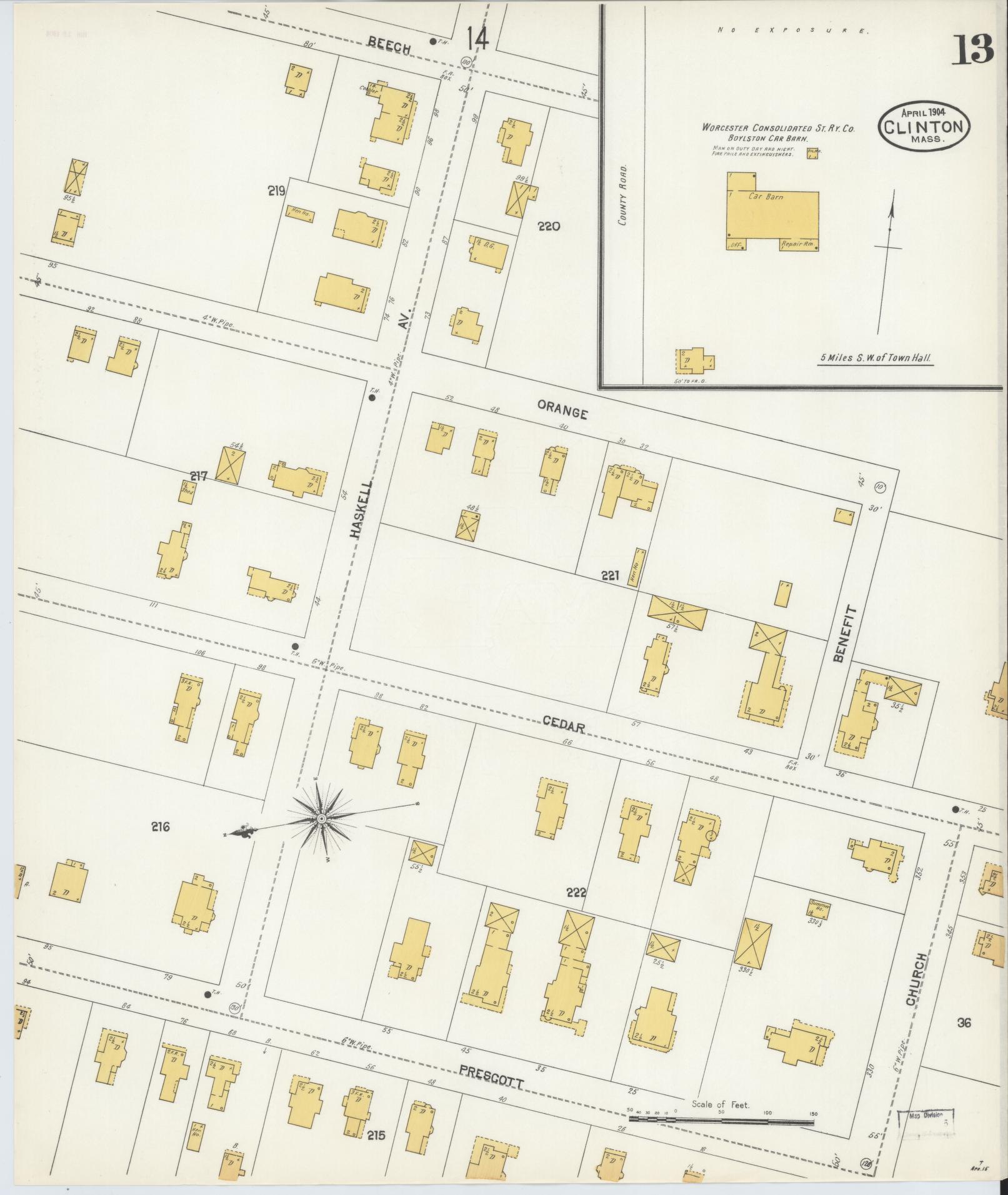 Sanborn Fire Insurance Map from Clinton, Worcester County, Massachusetts (1904), Sheet #0013 - Complete Map Set gallery image, historic Sanborn map, vintage wall art, Massachusetts Massachusetts