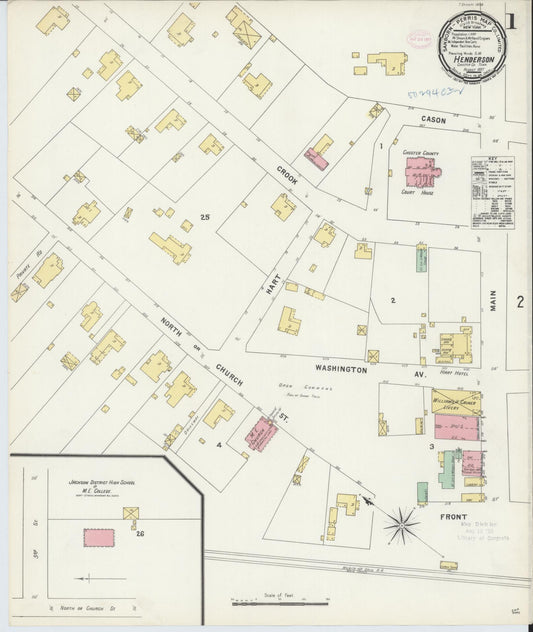 Sanborn Fire Insurance Map from Henderson, Chester County, Tennessee (1897), Sheet #0001 - Historic Sanborn Fire Insurance Map Print, vintage old map wall art, antique decor, genealogy gift, Tennessee Tennessee map