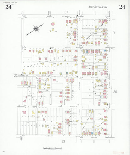 Sanborn Fire Insurance Map from Jefferson City, Cole County, Missouri (1939), Sheet #0024 - Historic Sanborn Fire Insurance Map Print, vintage old map wall art, antique decor, genealogy gift, Missouri Missouri map