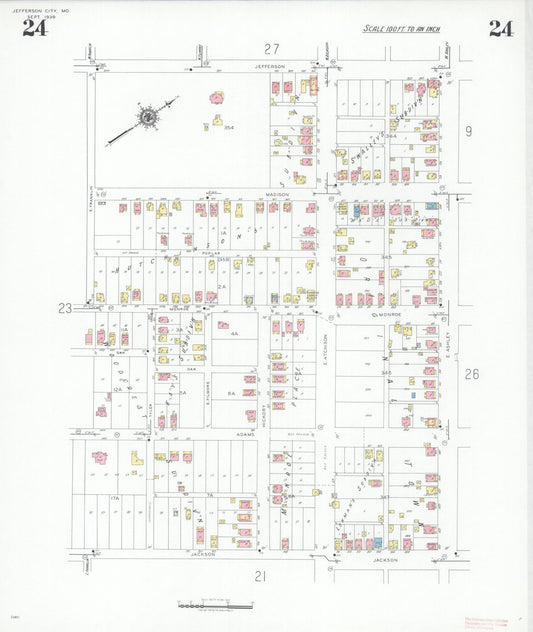 Sanborn Fire Insurance Map from Jefferson City, Cole County, Missouri (1939), Sheet #0024 - Historic Sanborn Fire Insurance Map Print, vintage old map wall art, antique decor, genealogy gift, Missouri Missouri map