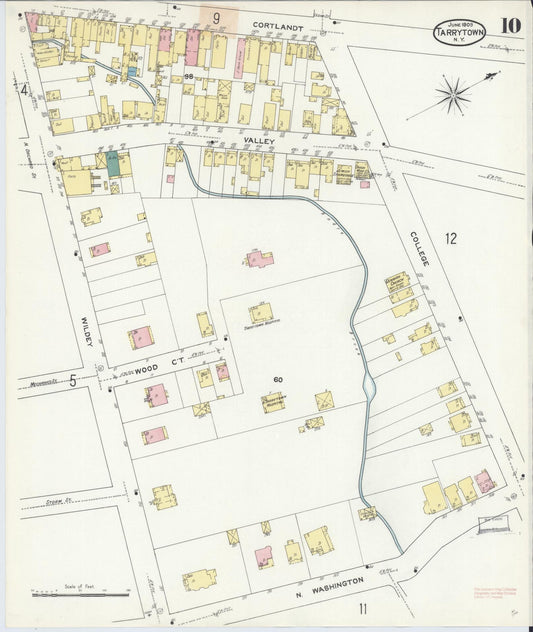 Sanborn Fire Insurance Map from Tarrytown, Westchester County, New York (1909), Sheet #0010 - Historic Sanborn Fire Insurance Map Print, vintage old map wall art, antique decor, genealogy gift, New York New York map