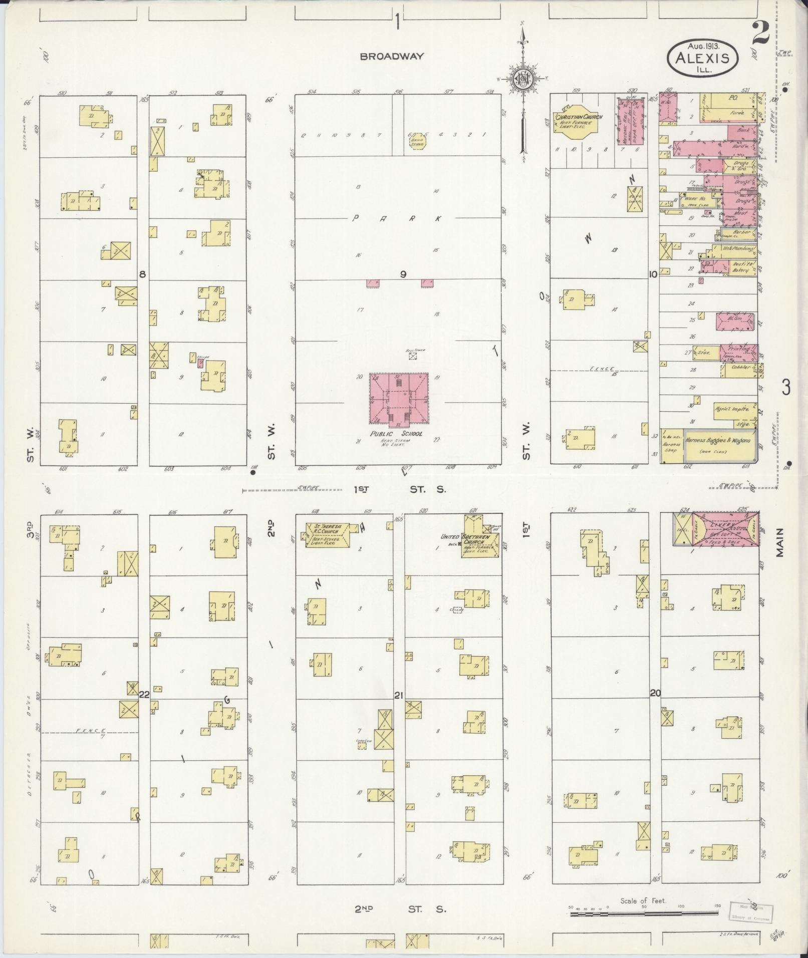 Sanborn Fire Insurance Map from Alexis, Warren County, Illinois (1913), Sheet #0002 - Historic Sanborn Fire Insurance Map Print, vintage old map wall art, antique decor, genealogy gift, Illinois Illinois map