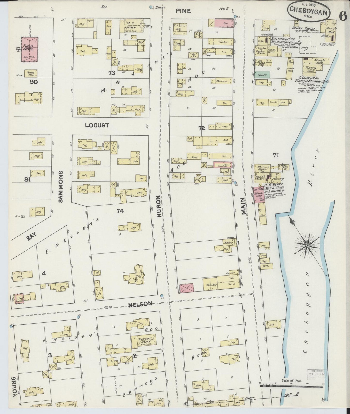 Sanborn Fire Insurance Map from Cheboygan, Cheboygan County, Michigan (1890), Sheet #0006 - Complete Map Set gallery image, historic Sanborn map, vintage wall art, Michigan Michigan
