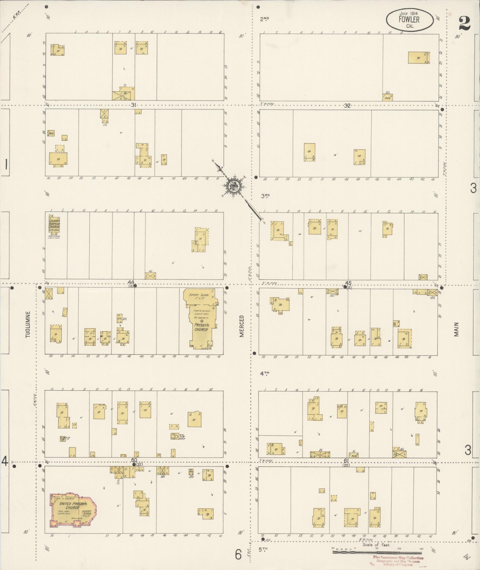 Sanborn Fire Insurance Map from Fowler, Fresno County, California (1914), Sheet #0002 - Historic Sanborn Fire Insurance Map Print, vintage old map wall art, antique decor, genealogy gift, California California map