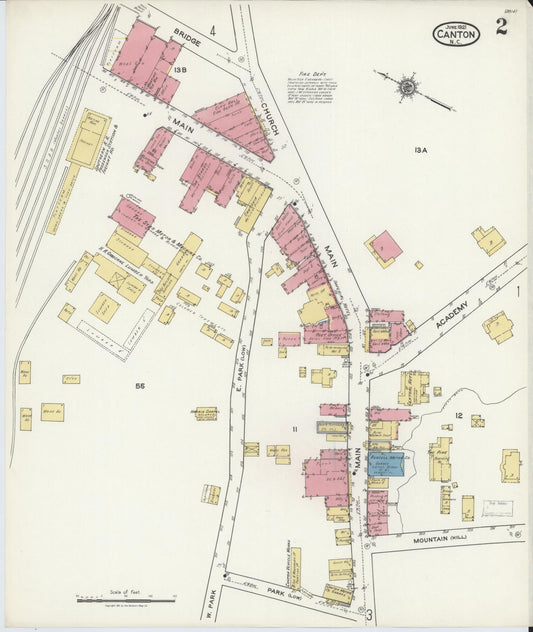 Sanborn Fire Insurance Map from Canton, Haywood County, North Carolina (1921), Sheet #0002 - Historic Sanborn Fire Insurance Map Print, vintage old map wall art, antique decor, genealogy gift, North Carolina North Carolina map