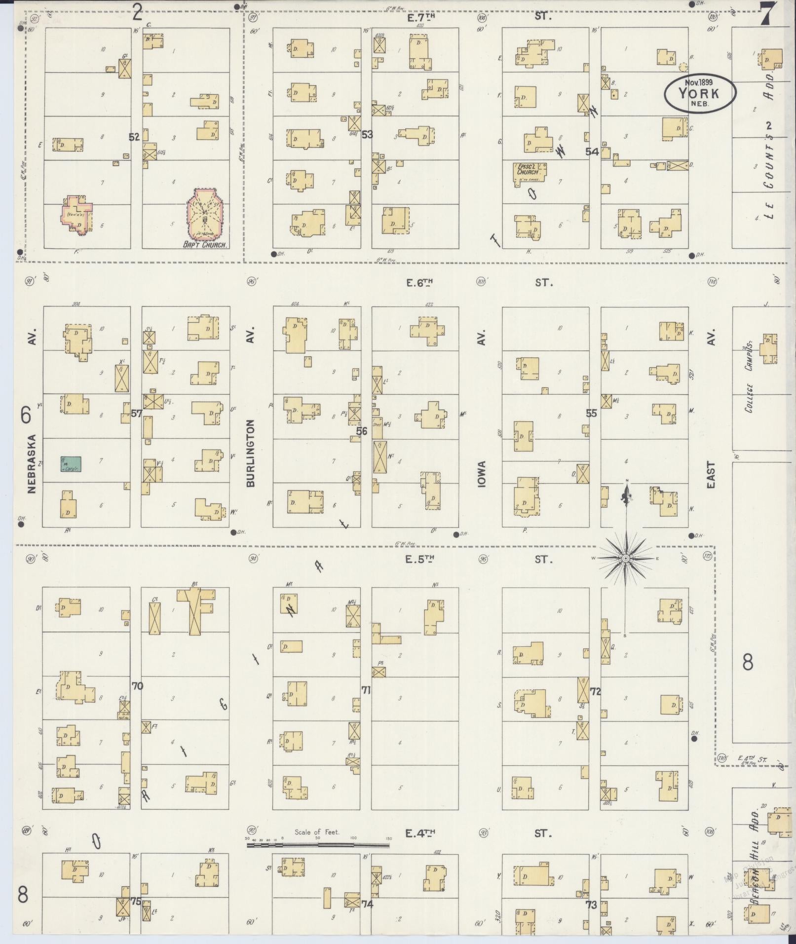 Sanborn Fire Insurance Map from York, York County, Nebraska (1899), Sheet #0007 - Complete Map Set gallery image, historic Sanborn map, vintage wall art, Nebraska Nebraska