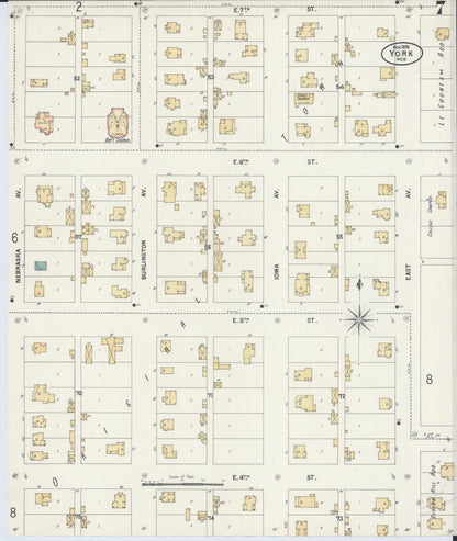 Sanborn Fire Insurance Map from York, York County, Nebraska (1899), Sheet #0007 - Complete Map Set gallery image, historic Sanborn map, vintage wall art, Nebraska Nebraska