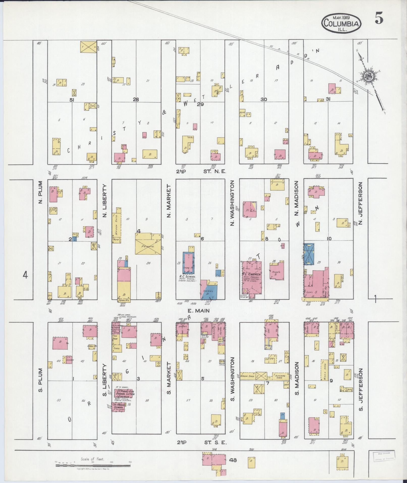 Sanborn Fire Insurance Map from Columbia, Monroe County, Illinois (1919), Sheet #0005 - Historic Sanborn Fire Insurance Map Print, vintage old map wall art, antique decor, genealogy gift, Illinois Illinois map