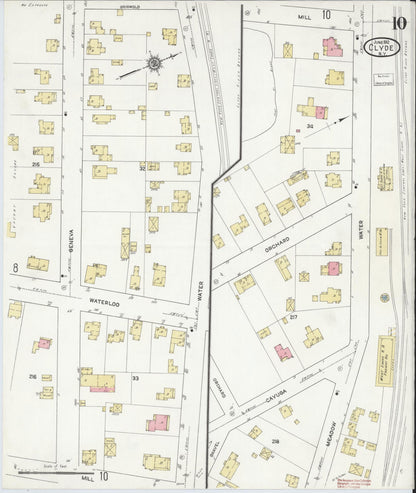 Sanborn Fire Insurance Map from Clyde, Wayne County, New York (1912), Sheet #0010 - Historic Sanborn Fire Insurance Map Print, vintage old map wall art, antique decor, genealogy gift, New York New York map