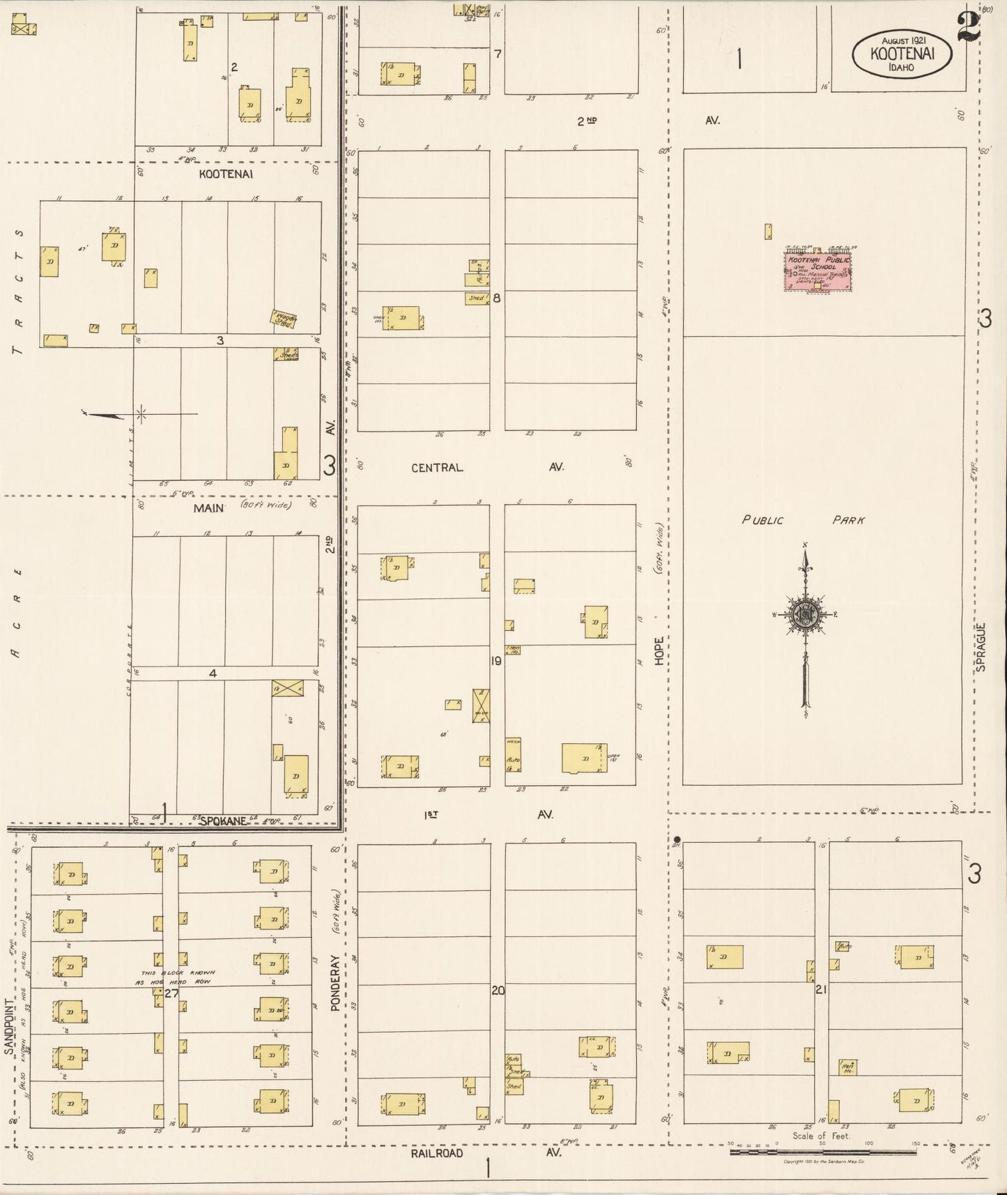 Sanborn Fire Insurance Map from Kootenai, Bonner County, Idaho (1921), Sheet #0002 - Historic Sanborn Fire Insurance Map Print, vintage old map wall art, antique decor, genealogy gift, Idaho Idaho map
