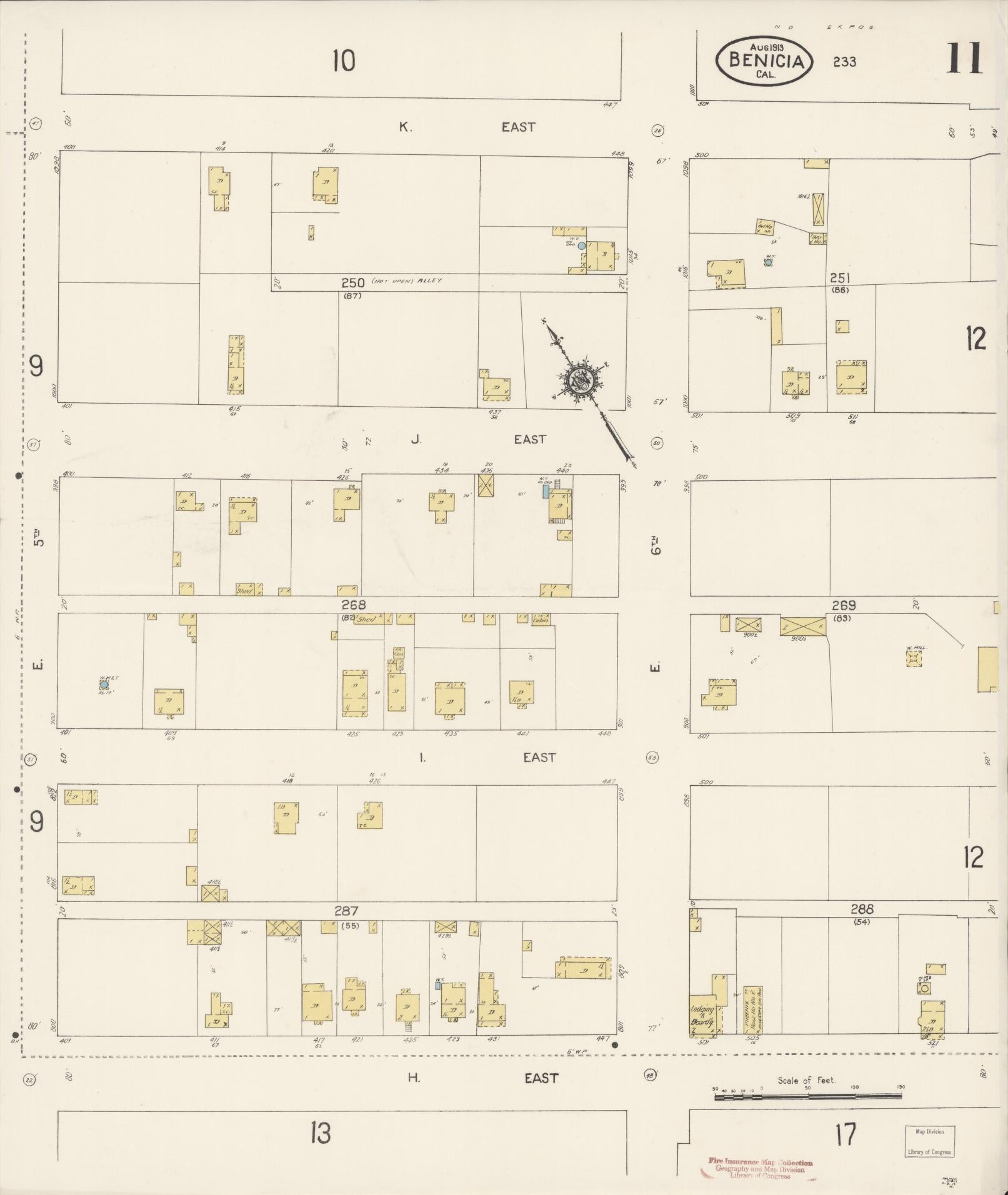 Sanborn Fire Insurance Map from Benicia, Solano County, California (1913), Sheet #0011 - Historic Sanborn Fire Insurance Map Print, vintage old map wall art, antique decor, genealogy gift, California California map