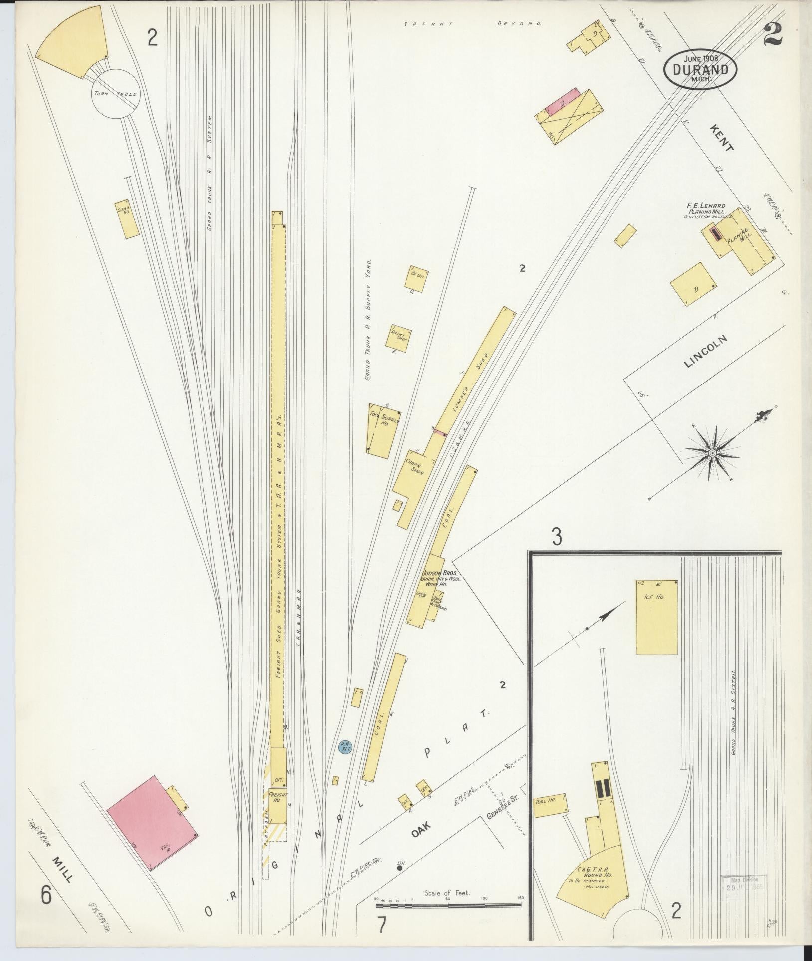 Sanborn Fire Insurance Map from Durand, Shiawassee County, Michigan (1908), Sheet #0002 - Complete Map Set gallery image, historic Sanborn map, vintage wall art, Michigan Michigan