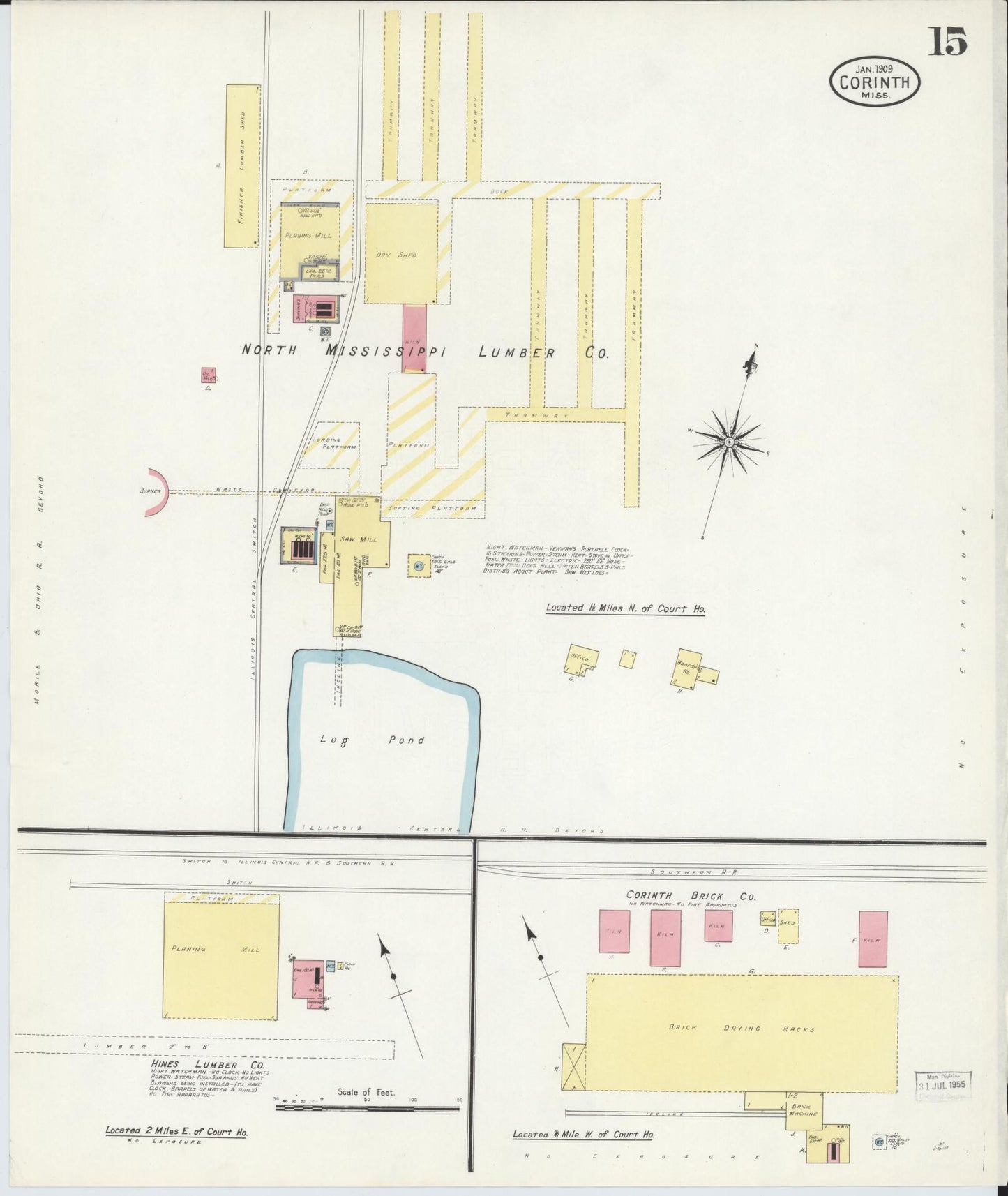 Sanborn Fire Insurance Map from Corinth, Alcorn County, Mississippi (1909), Sheet #0015 - Historic Sanborn Fire Insurance Map Print, vintage old map wall art, antique decor, genealogy gift, Mississippi Mississippi map