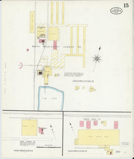 Sanborn Fire Insurance Map from Corinth, Alcorn County, Mississippi (1909), Sheet #0015 - Historic Sanborn Fire Insurance Map Print, vintage old map wall art, antique decor, genealogy gift, Mississippi Mississippi map