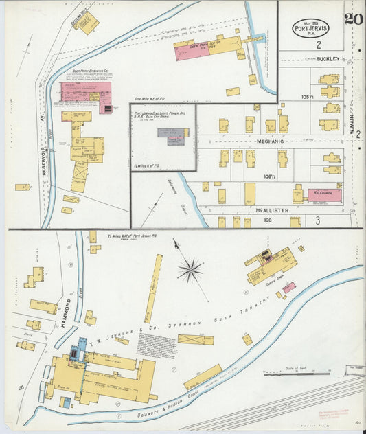 Sanborn Fire Insurance Map from Port Jervis, Orange County, New York (1905), Sheet #0020 - Historic Sanborn Fire Insurance Map Print, vintage old map wall art, antique decor, genealogy gift, New York New York map