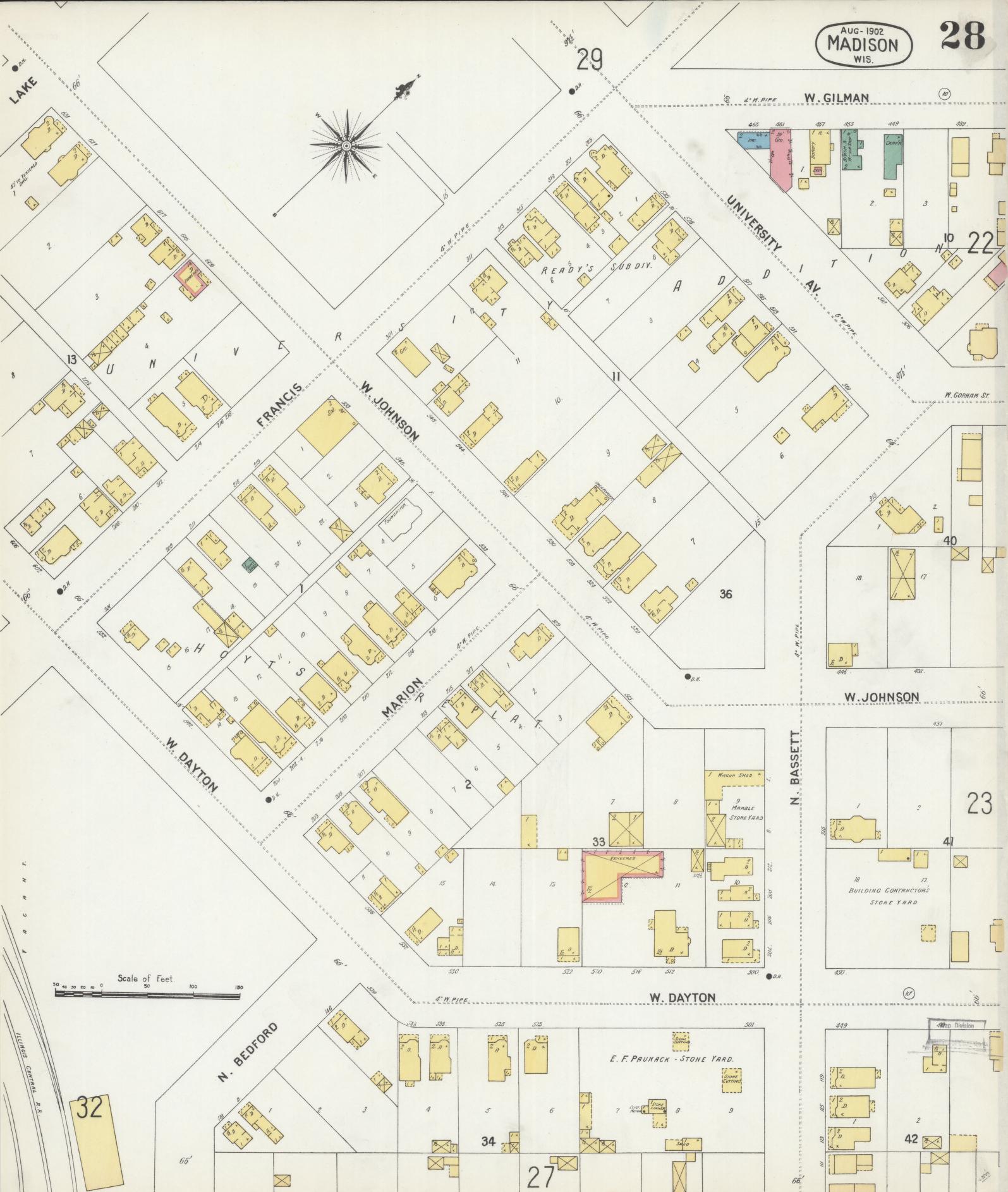 Sanborn Fire Insurance Map from Madison, Dane County, Wisconsin (1902), Sheet #0028 - Historic Sanborn Fire Insurance Map Print, vintage old map wall art, antique decor, genealogy gift, Wisconsin Wisconsin map
