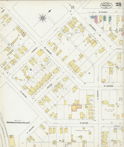 Sanborn Fire Insurance Map from Madison, Dane County, Wisconsin (1902), Sheet #0028 - Historic Sanborn Fire Insurance Map Print, vintage old map wall art, antique decor, genealogy gift, Wisconsin Wisconsin map
