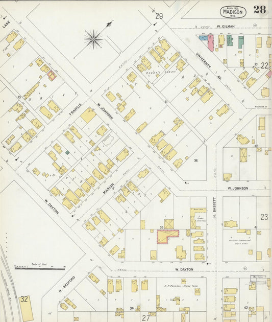 Sanborn Fire Insurance Map from Madison, Dane County, Wisconsin (1902), Sheet #0028 - Historic Sanborn Fire Insurance Map Print, vintage old map wall art, antique decor, genealogy gift, Wisconsin Wisconsin map