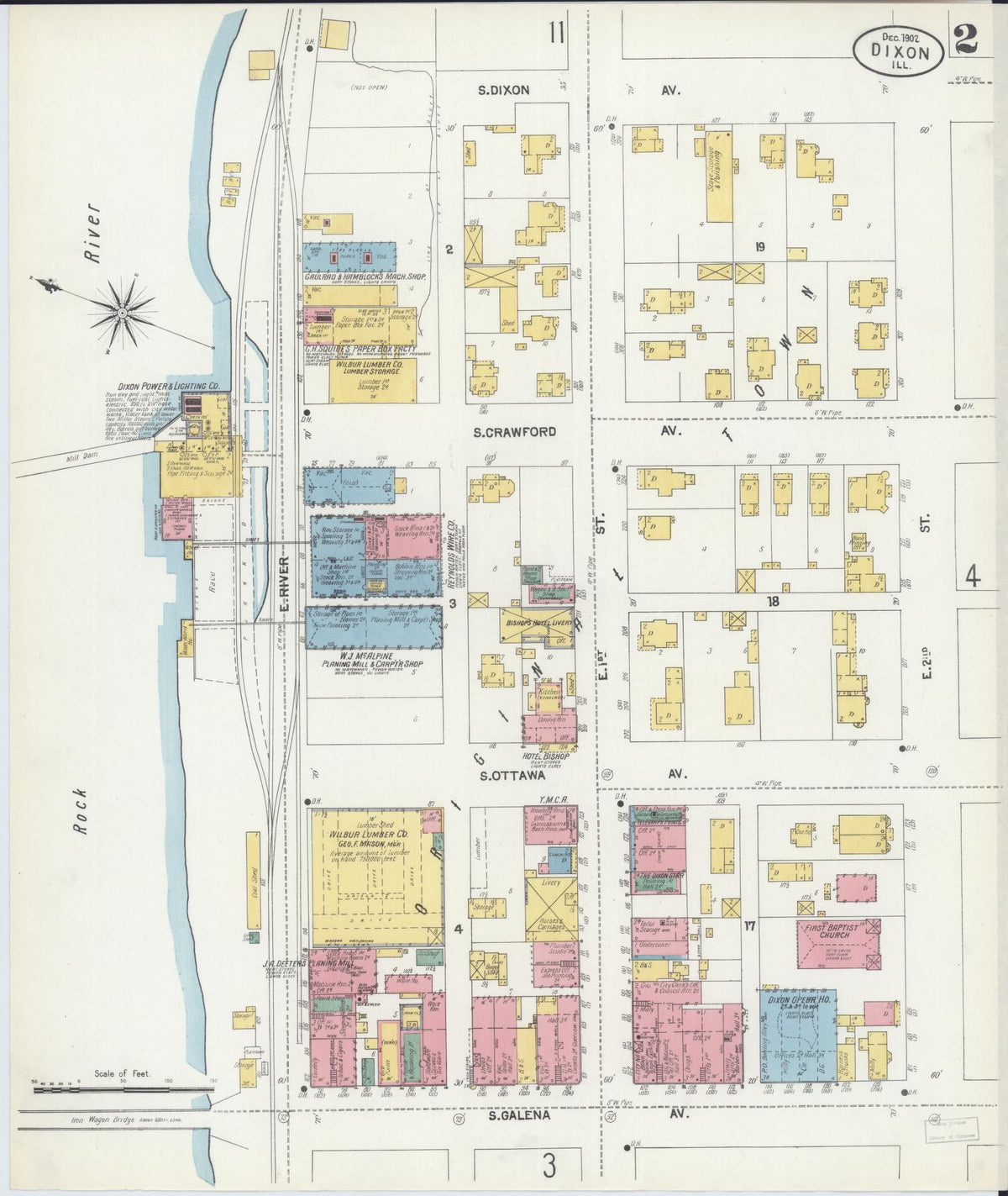 Sanborn Fire Insurance Map from Dixon, Lee County, Illinois (1902), Sheet #0002 - Historic Sanborn Fire Insurance Map Print, vintage old map wall art, antique decor, genealogy gift, Illinois Illinois map