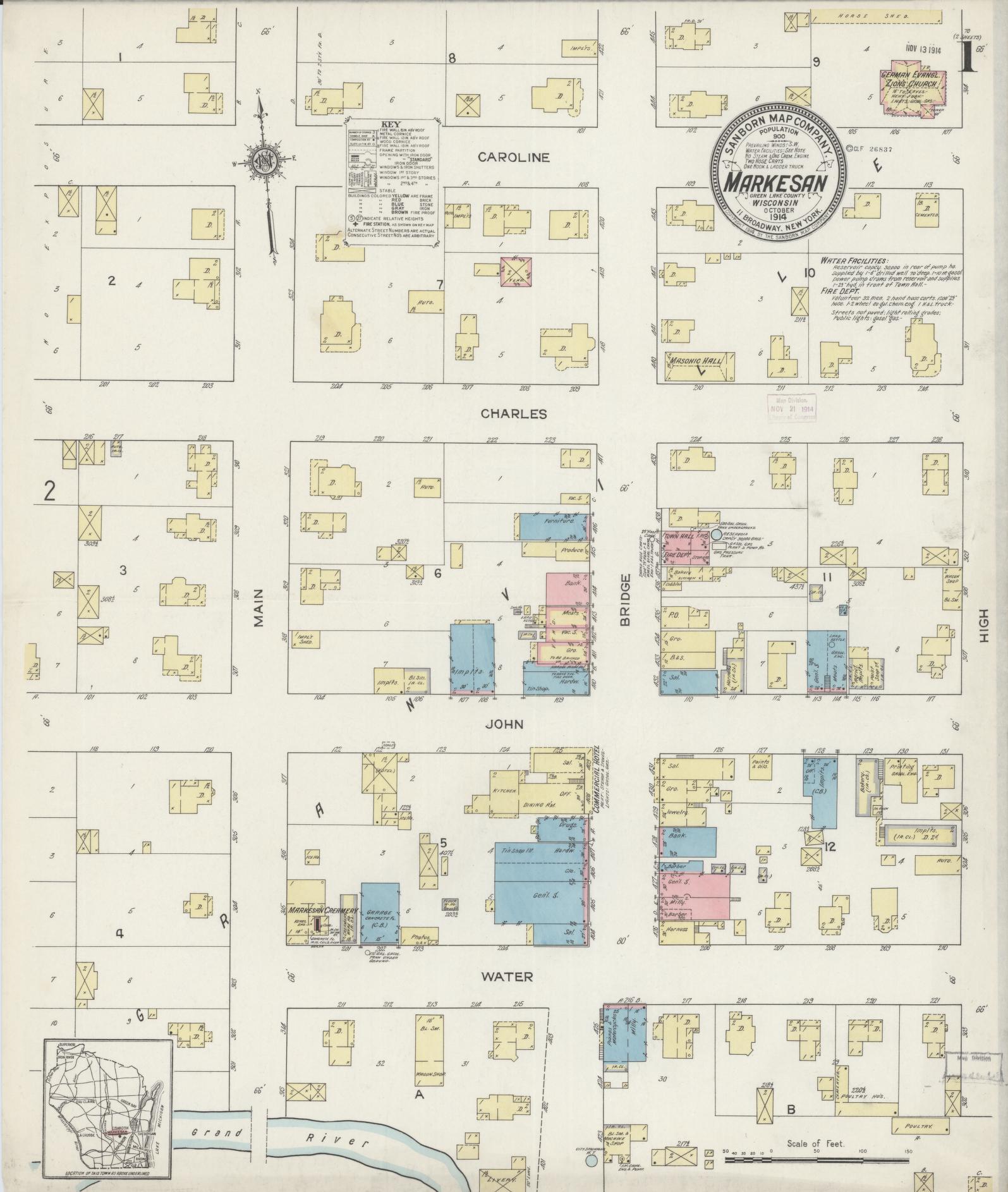 Sanborn Fire Insurance Map from Markesan, Green Lake County, Wisconsin (1914), Sheet #0001 - Complete Map Set gallery image, historic Sanborn map, vintage wall art, Wisconsin Wisconsin