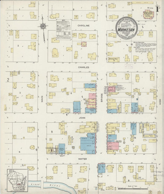 Sanborn Fire Insurance Map from Markesan, Green Lake County, Wisconsin (1914), Sheet #0001 - Complete Map Set gallery image, historic Sanborn map, vintage wall art, Wisconsin Wisconsin