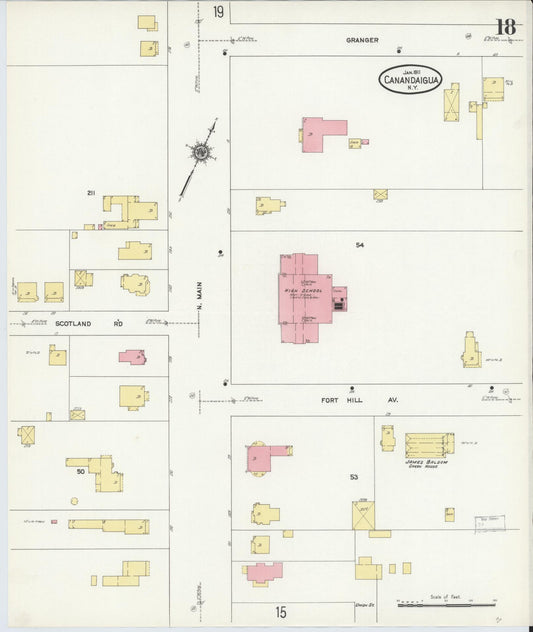Sanborn Fire Insurance Map from Canandaigua, Ontario County, New York (1911), Sheet #0018 - Historic Sanborn Fire Insurance Map Print, vintage old map wall art, antique decor, genealogy gift, New York New York map