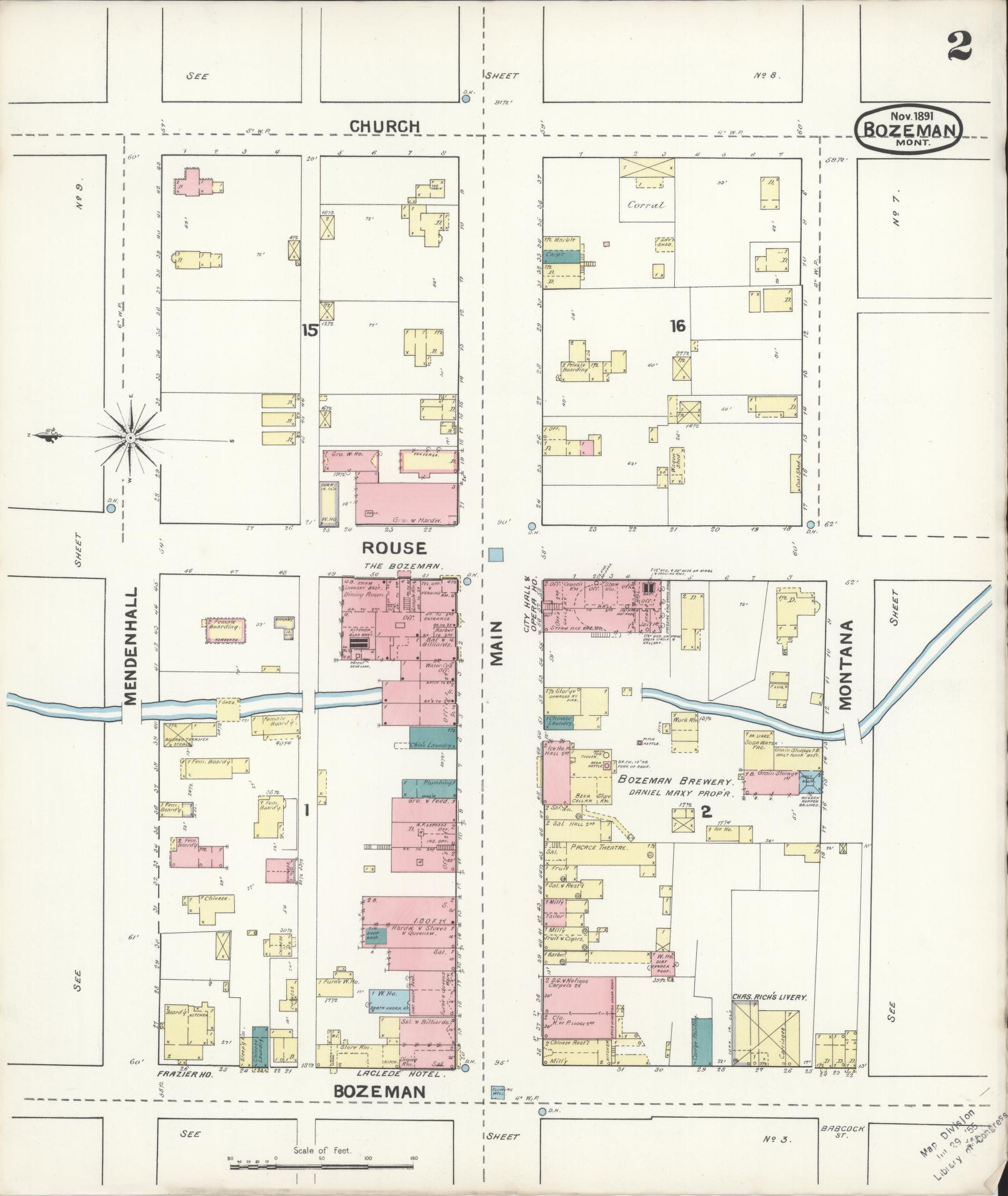 Sanborn Fire Insurance Map from Bozeman, Gallatin County, Montana (1891), Sheet #0002 - Complete Map Set gallery image, historic Sanborn map, vintage wall art, Montana Montana