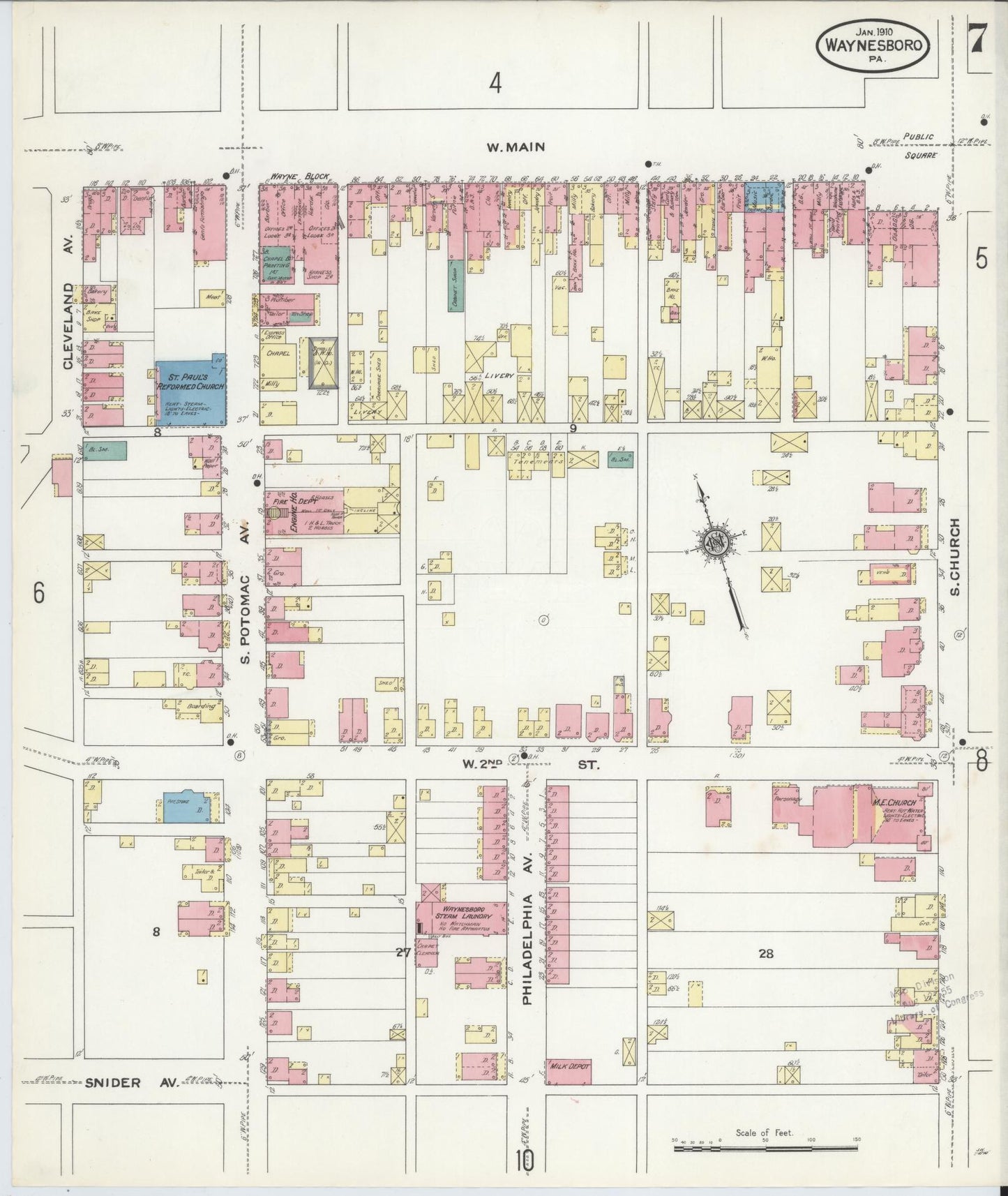 Sanborn Fire Insurance Map from Waynesboro, Franklin County, Pennsylvania (1910), Sheet #0007 - Complete Map Set gallery image, historic Sanborn map, vintage wall art, Pennsylvania Pennsylvania
