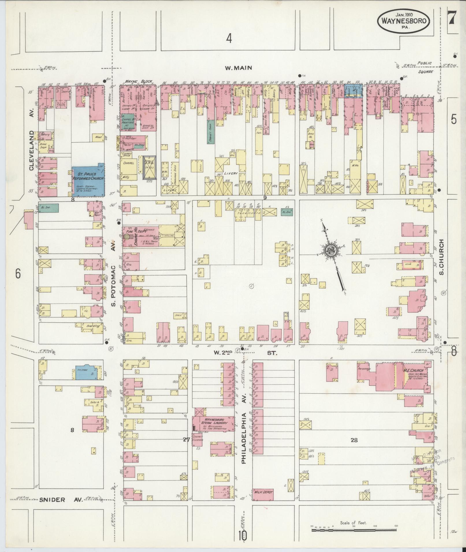 Sanborn Fire Insurance Map from Waynesboro, Franklin County, Pennsylvania (1910), Sheet #0007 - Complete Map Set gallery image, historic Sanborn map, vintage wall art, Pennsylvania Pennsylvania