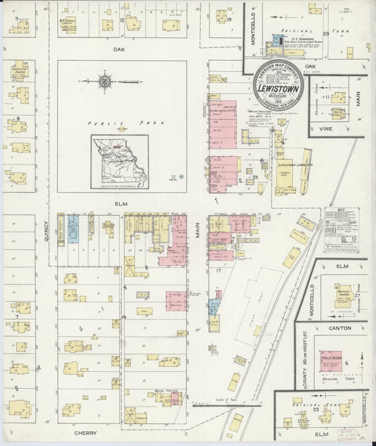 Sanborn Fire Insurance Map from Lewistown, Lewis County, Missouri (1914), Sheet #0001 - Historic Sanborn Fire Insurance Map Print, vintage old map wall art, antique decor, genealogy gift, Missouri Missouri map