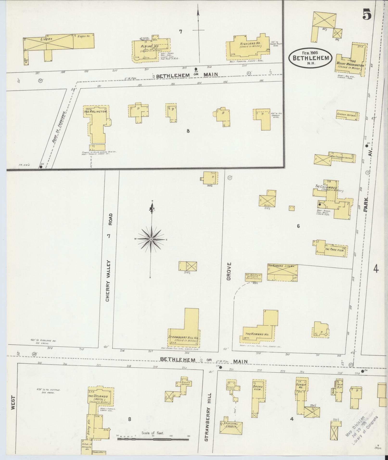 Sanborn Fire Insurance Map from Bethlehem, Grafton County, New Hampshire (1905), Sheet #0005 - Complete Map Set gallery image, historic Sanborn map, vintage wall art, New Hampshire New Hampshire