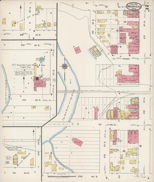 Sanborn Fire Insurance Map from Moorhead, Clay County, Minnesota (1922), Sheet #0002 - Historic Sanborn Fire Insurance Map Print, vintage old map wall art, antique decor, genealogy gift, Minnesota Minnesota map