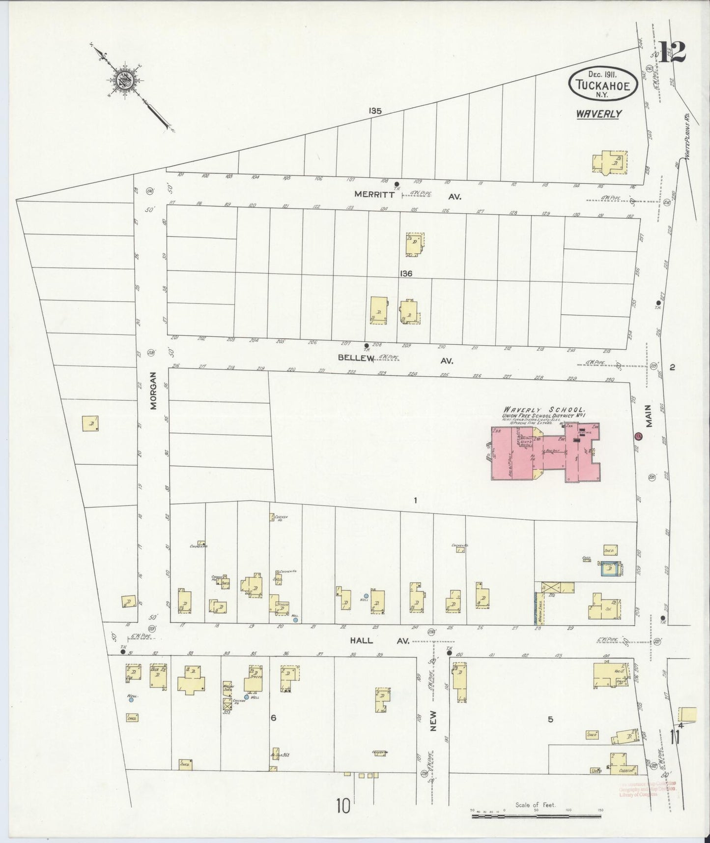 Sanborn Fire Insurance Map from Tuckahoe, Westchester County, New York (1911), Sheet #0012 - Historic Sanborn Fire Insurance Map Print, vintage old map wall art, antique decor, genealogy gift, New York New York map