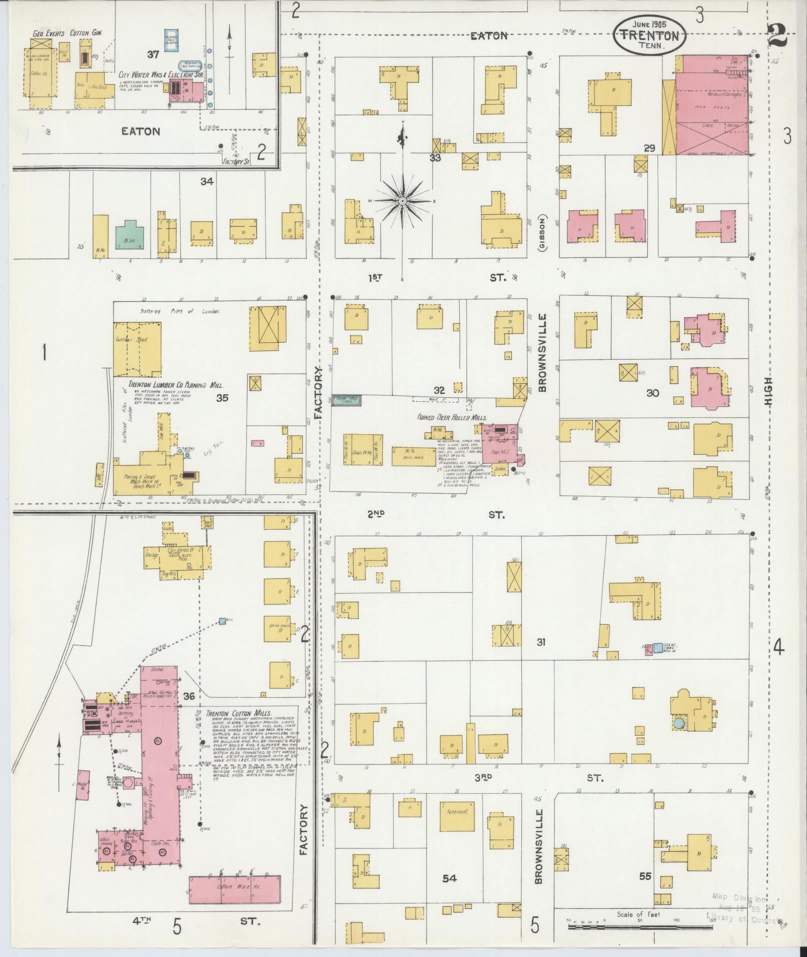 Sanborn Fire Insurance Map from Trenton, Gibson County, Tennessee (1905), Sheet #0002 - Complete Map Set gallery image, historic Sanborn map, vintage wall art, Tennessee Tennessee