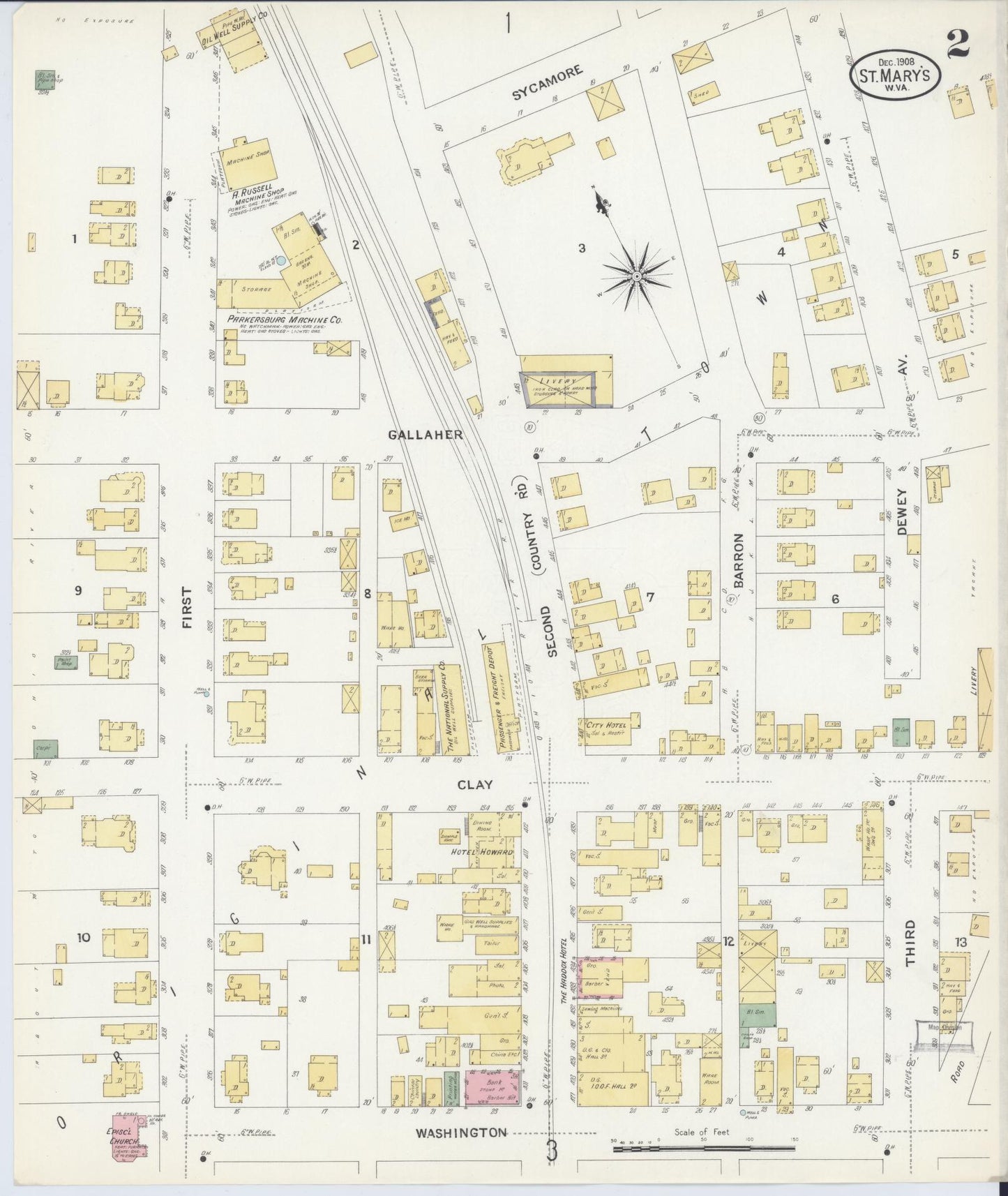 Sanborn Fire Insurance Map from Saint Marys, Pleasant County, West Virginia (1908), Sheet #0002 - Complete Map Set gallery image, historic Sanborn map, vintage wall art, West Virginia West Virginia