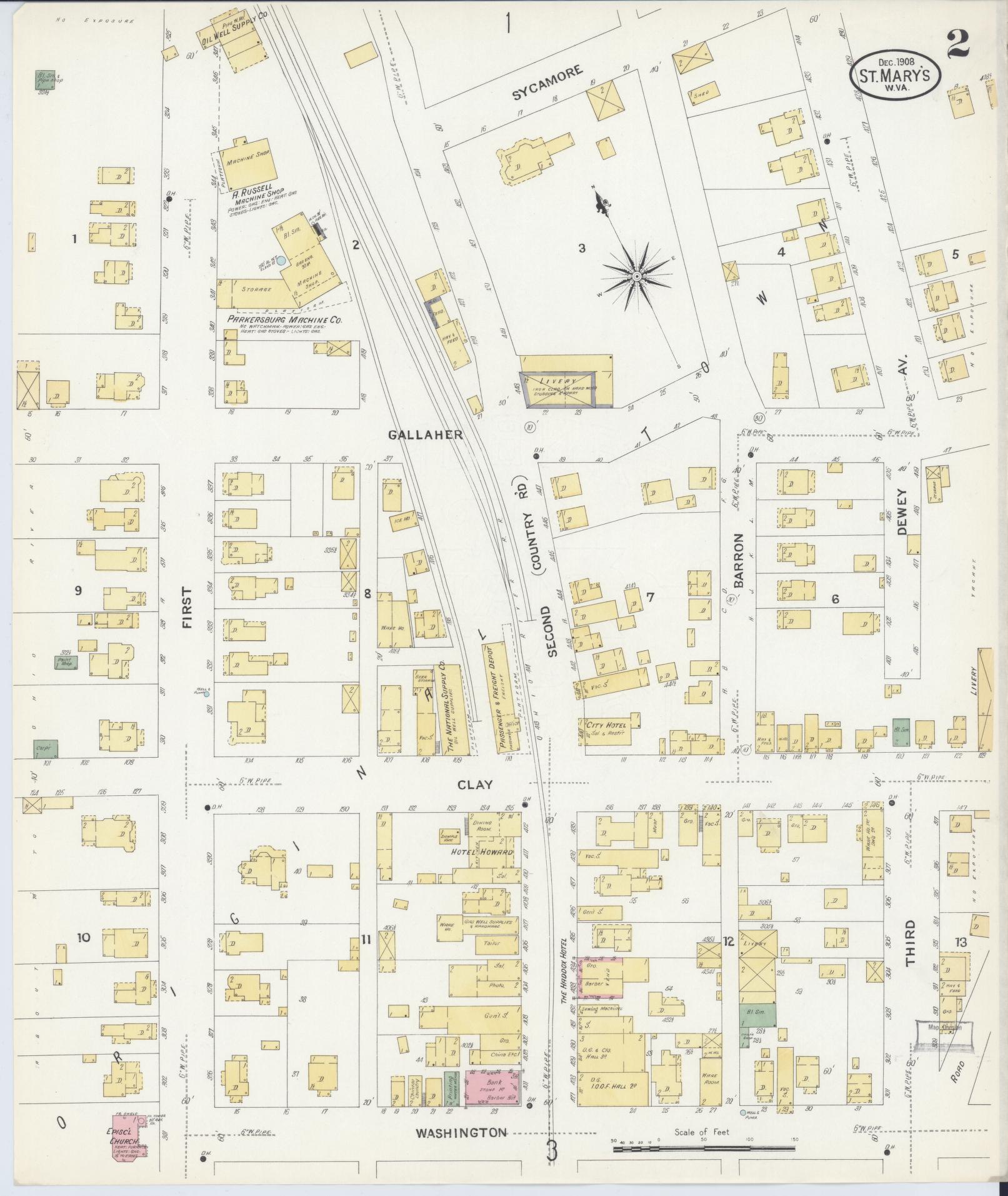 Sanborn Fire Insurance Map from Saint Marys, Pleasant County, West Virginia (1908), Sheet #0002 - Complete Map Set gallery image, historic Sanborn map, vintage wall art, West Virginia West Virginia
