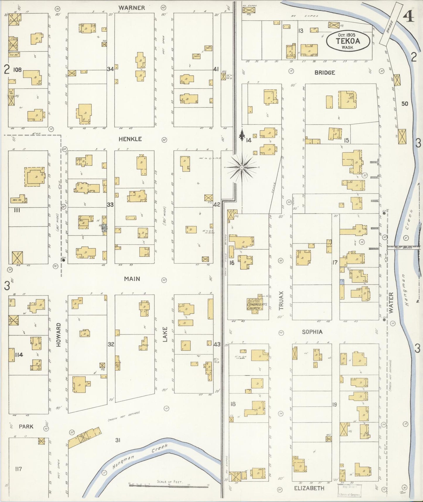 Sanborn Fire Insurance Map from Tekoa, Whitman County, Washington (1905), Sheet #0004 - Historic Sanborn Fire Insurance Map Print, vintage old map wall art, antique decor, genealogy gift, Washington Washington map