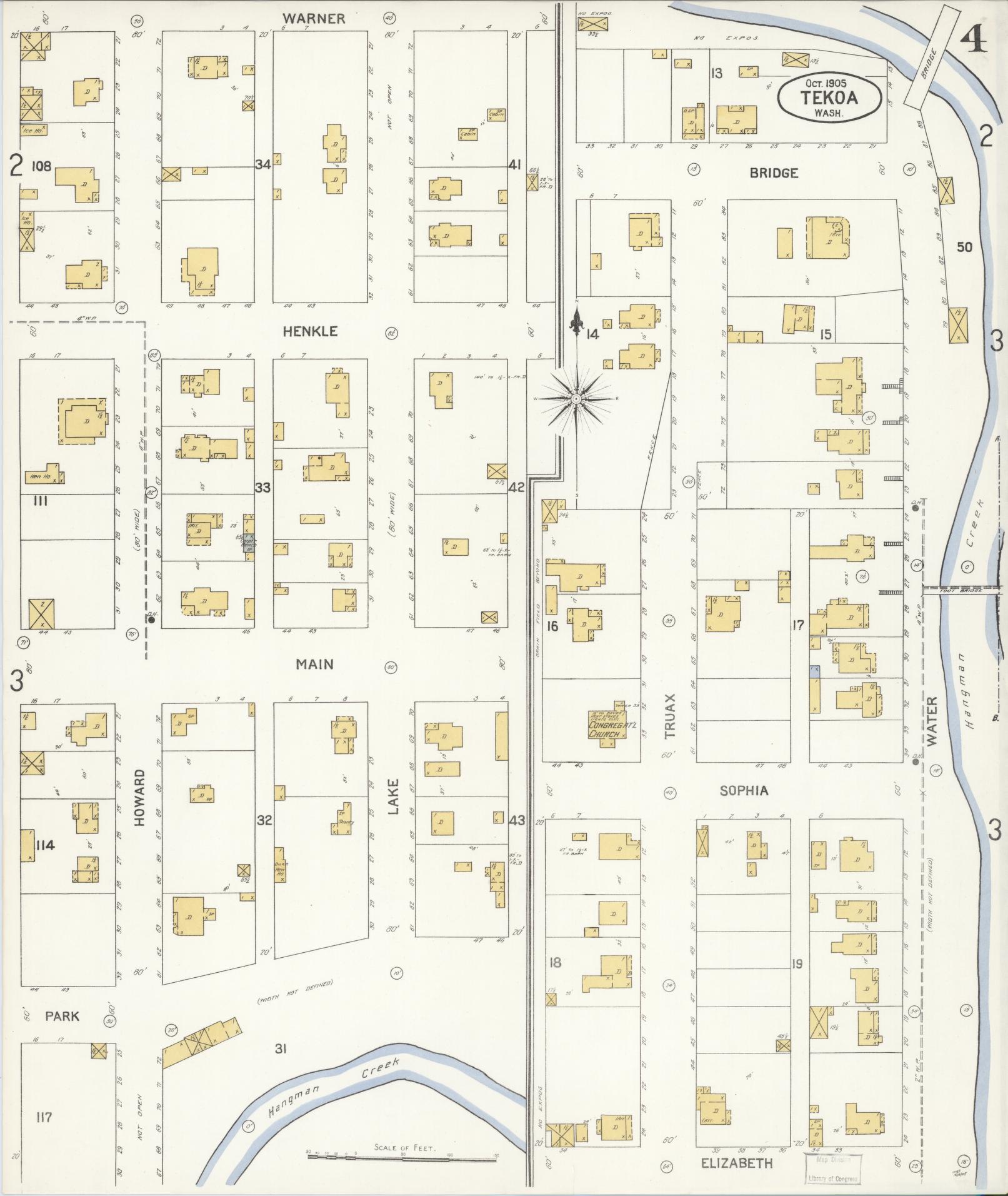 Sanborn Fire Insurance Map from Tekoa, Whitman County, Washington (1905), Sheet #0004 - Historic Sanborn Fire Insurance Map Print, vintage old map wall art, antique decor, genealogy gift, Washington Washington map