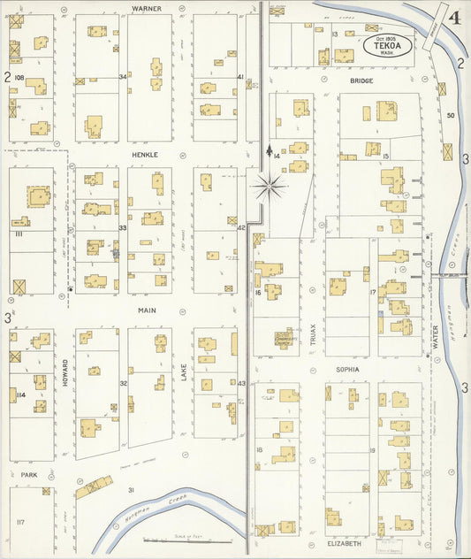Sanborn Fire Insurance Map from Tekoa, Whitman County, Washington (1905), Sheet #0004 - Historic Sanborn Fire Insurance Map Print, vintage old map wall art, antique decor, genealogy gift, Washington Washington map