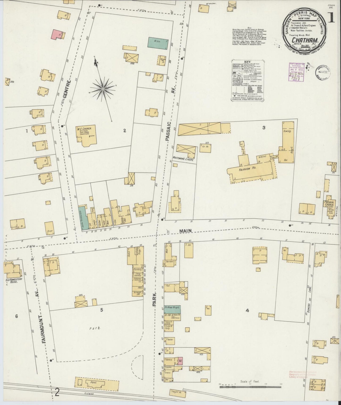 Sanborn Fire Insurance Map from Chatham, Morris County, New Jersey (1901), Sheet #0001