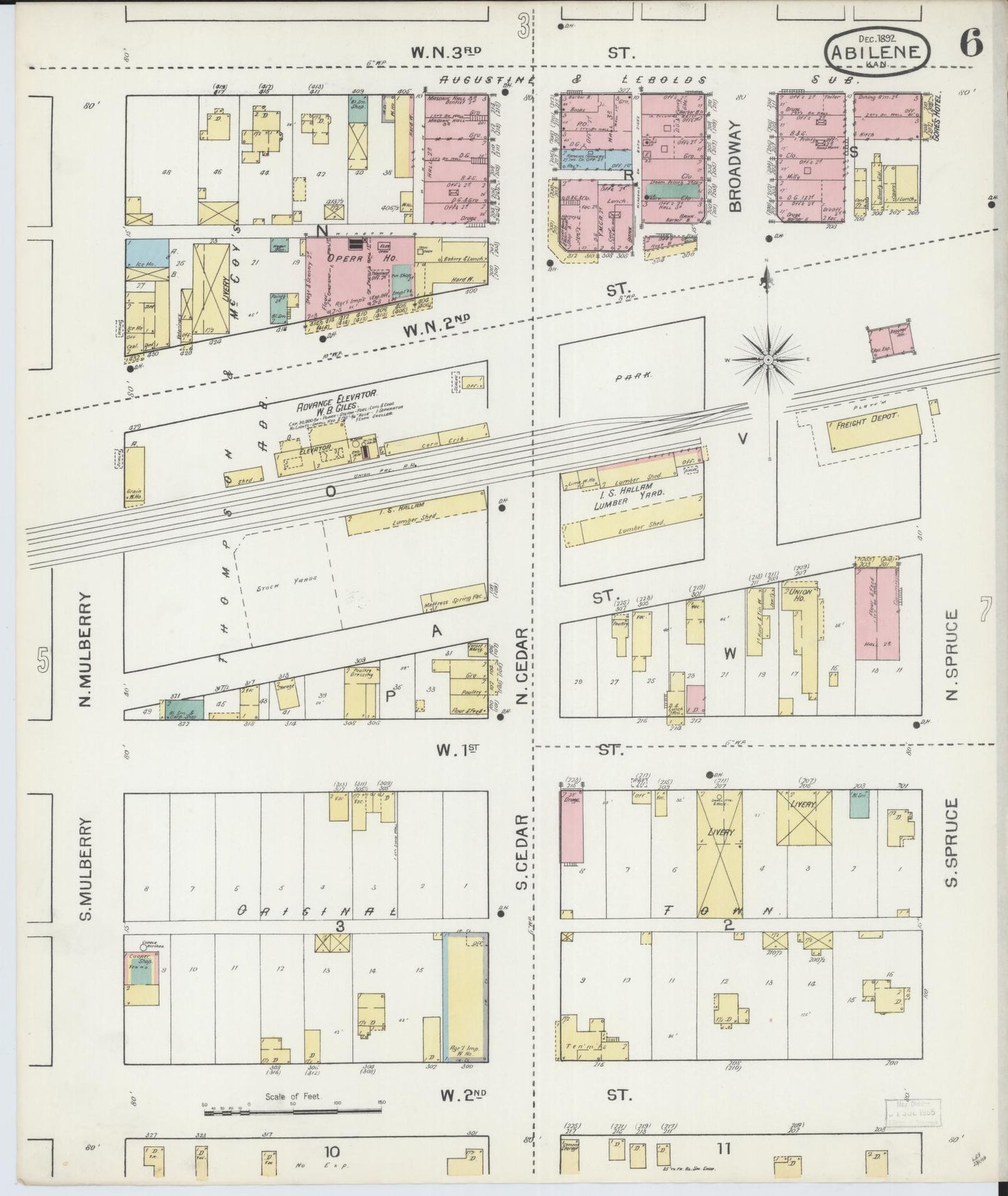 Sanborn Fire Insurance Map from Abilene, Dickinson County, Kansas (1892), Sheet #0006 - Complete Map Set gallery image, historic Sanborn map, vintage wall art, Kansas Kansas