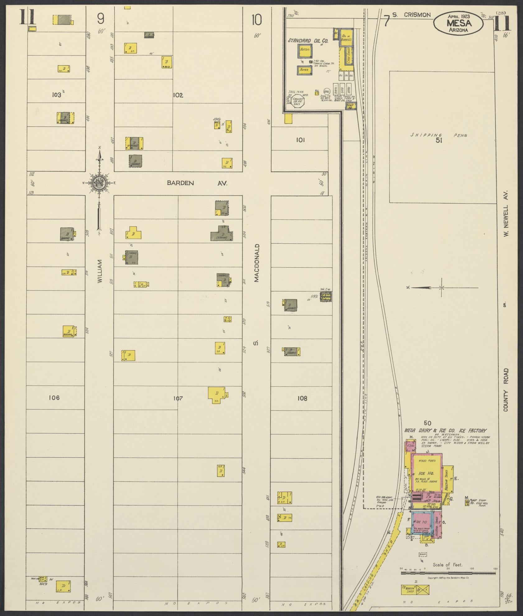 Sanborn Fire Insurance Map from Mesa, Maricopa County, Arizona (1923), Sheet #0011 - Historic Sanborn Fire Insurance Map Print, vintage old map wall art, antique decor, genealogy gift, Arizona Arizona map
