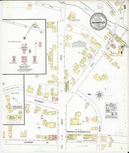 Sanborn Fire Insurance Map from Saxton's River, Windham County, Vermont (1904), Sheet #0001 - Complete Map Set gallery image, historic Sanborn map, vintage wall art, Vermont Vermont