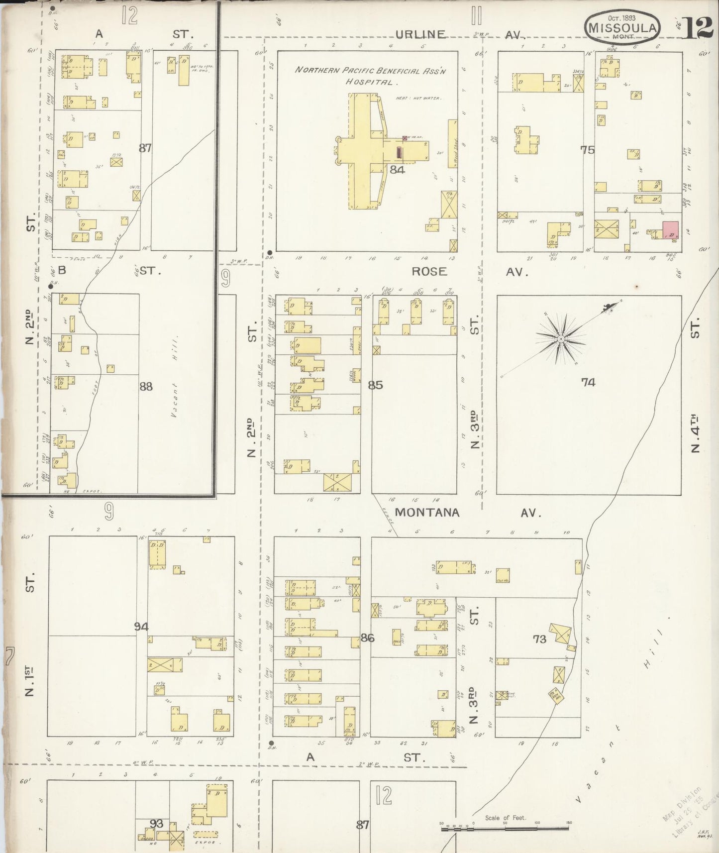 Sanborn Fire Insurance Map from Missoula, Missoula County, Montana (1893), Sheet #0012 - Complete Map Set gallery image, historic Sanborn map, vintage wall art, Montana Montana