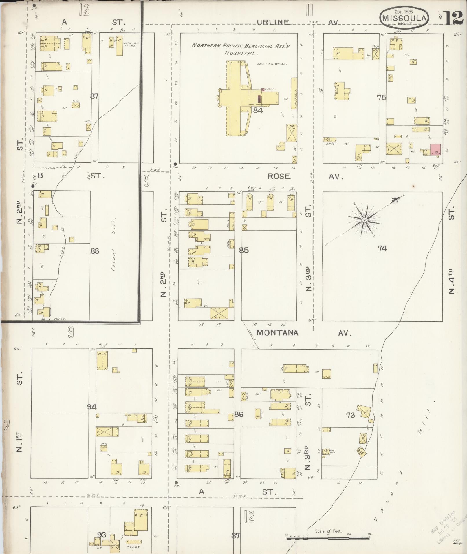 Sanborn Fire Insurance Map from Missoula, Missoula County, Montana (1893), Sheet #0012 - Complete Map Set gallery image, historic Sanborn map, vintage wall art, Montana Montana