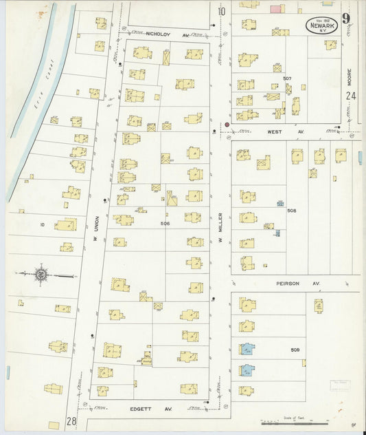 Sanborn Fire Insurance Map from Newark, Wayne County, New York (1912), Sheet #0009 - Historic Sanborn Fire Insurance Map Print, vintage old map wall art, antique decor, genealogy gift, New York New York map
